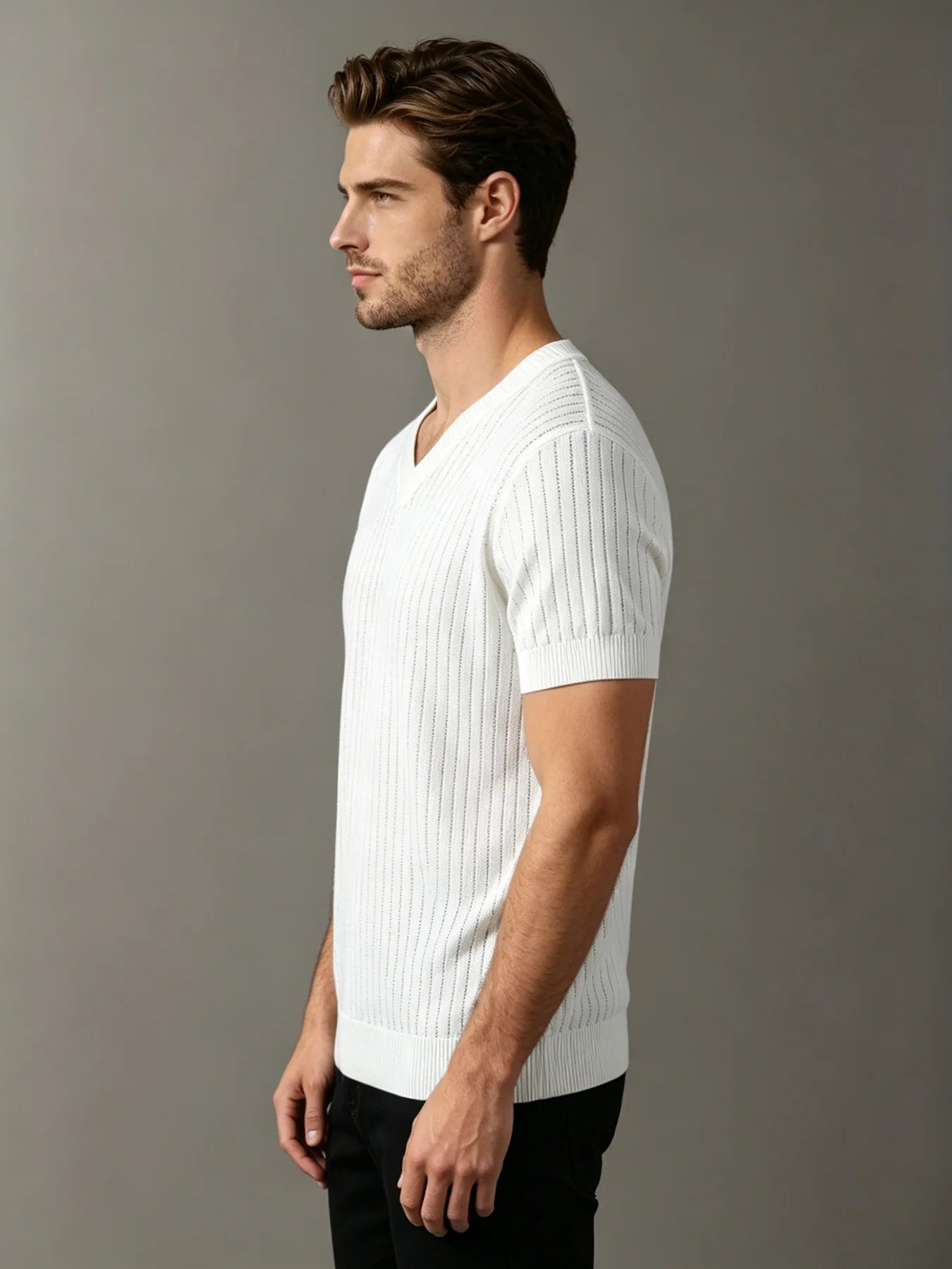 Men's Stripe Detail V Neck Tee