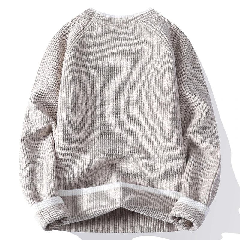 Men's Ribbed Knit Jumper with Crew Neck Long Sleeves