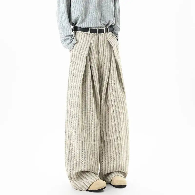 Men's Pleated Wide Leg Pinstripe Full Length Trousers