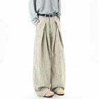Men's Pleated Wide Leg Pinstripe Full Length Trousers