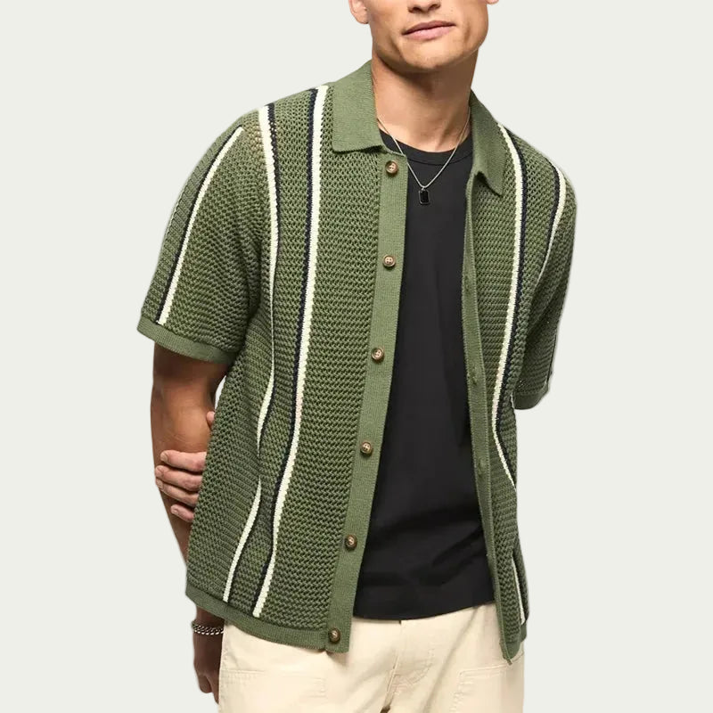Stripe Knit Button Polo Shirt Men