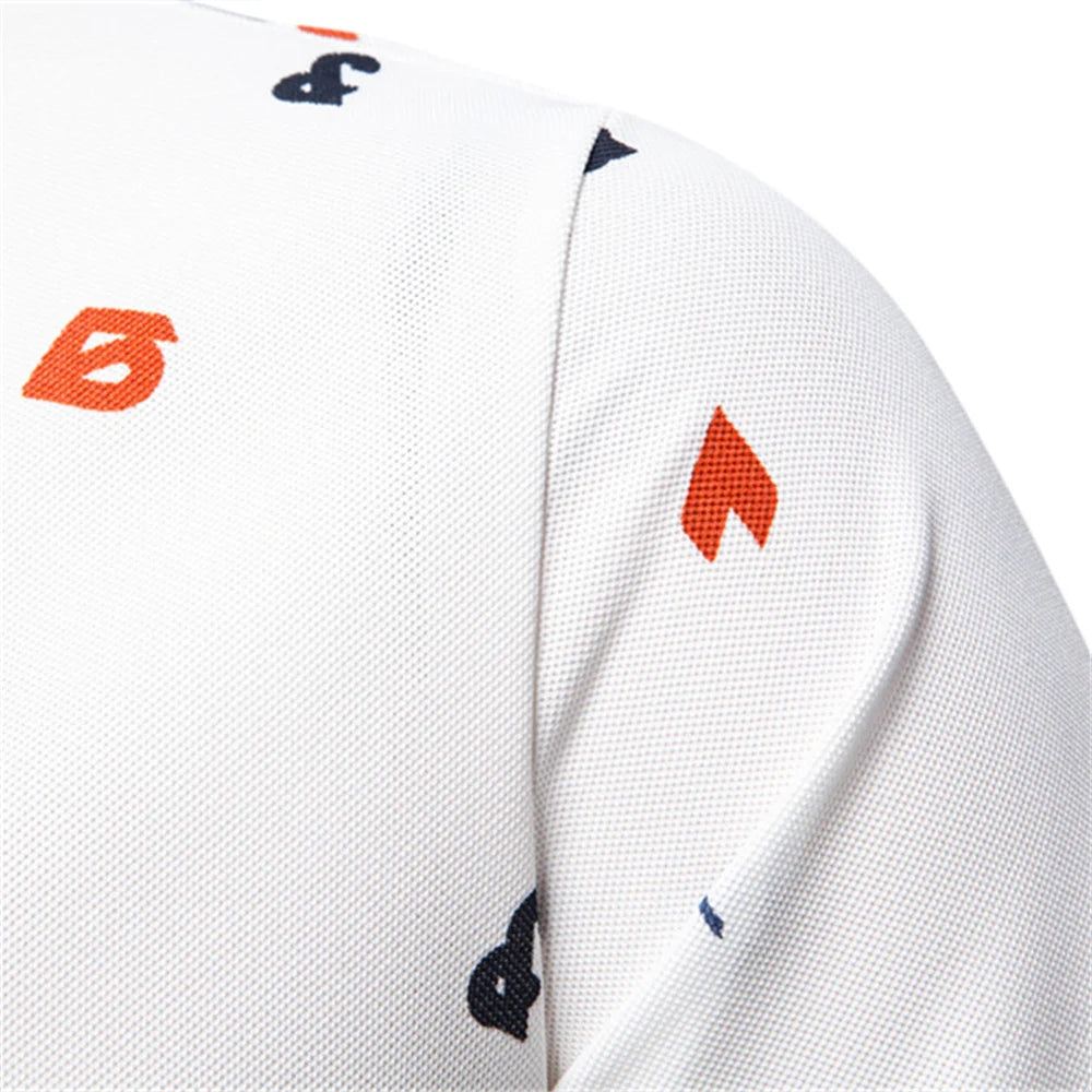 Men's Button Polo Shirt with Small Printed Pattern