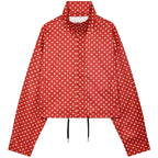 Women's Polka Dot Jacket – Cropped Hooded Zip Front Coat with Long Sleeves and Pockets