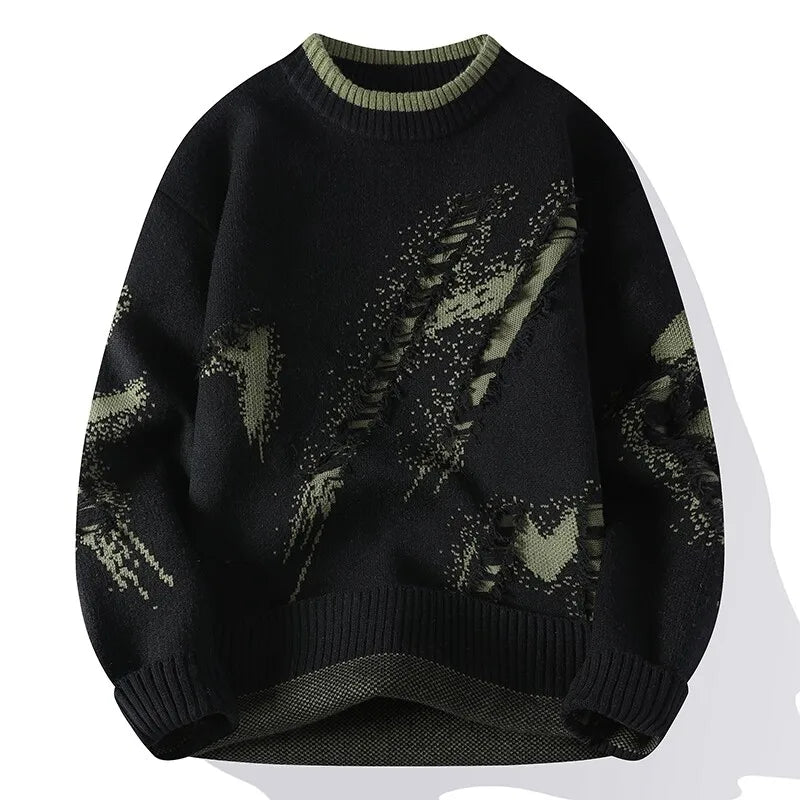 Men's Camouflage Knit Jumper with Crew Neck Pattern