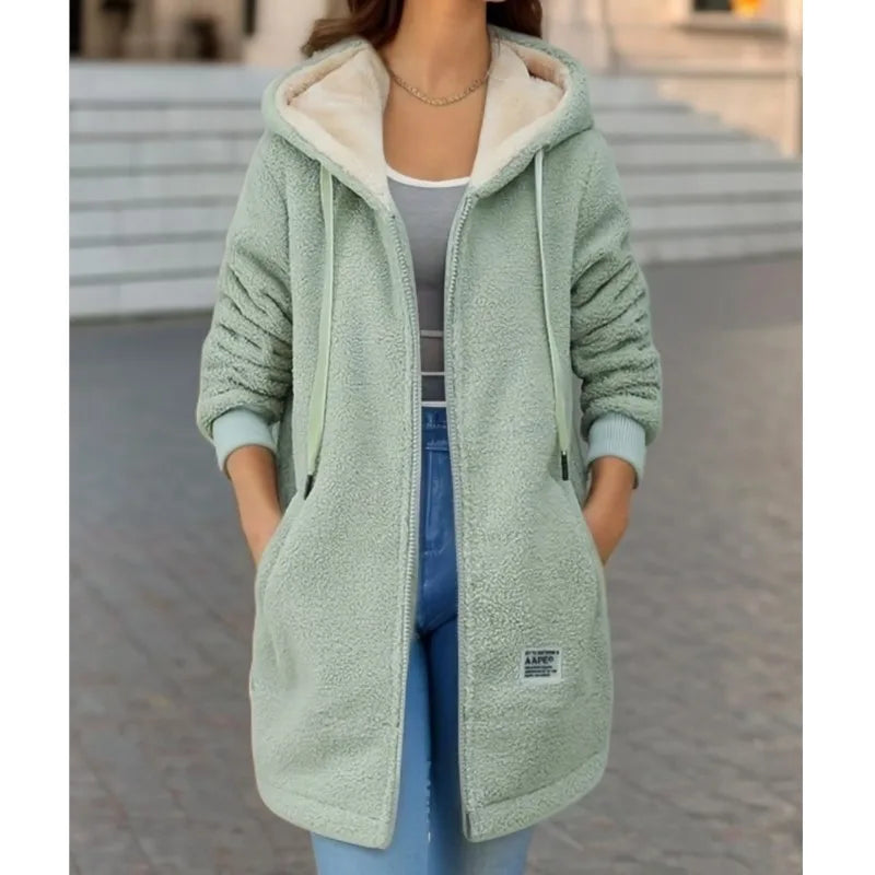 Women's Fleece Hooded Jacket – Full Zip Long Sleeve Winter Coat
