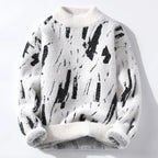 Men's Abstract Knit Jumper with Crew Neck Brushstroke Pattern