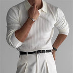 Ribbed Knit Polo Shirt Mens Top