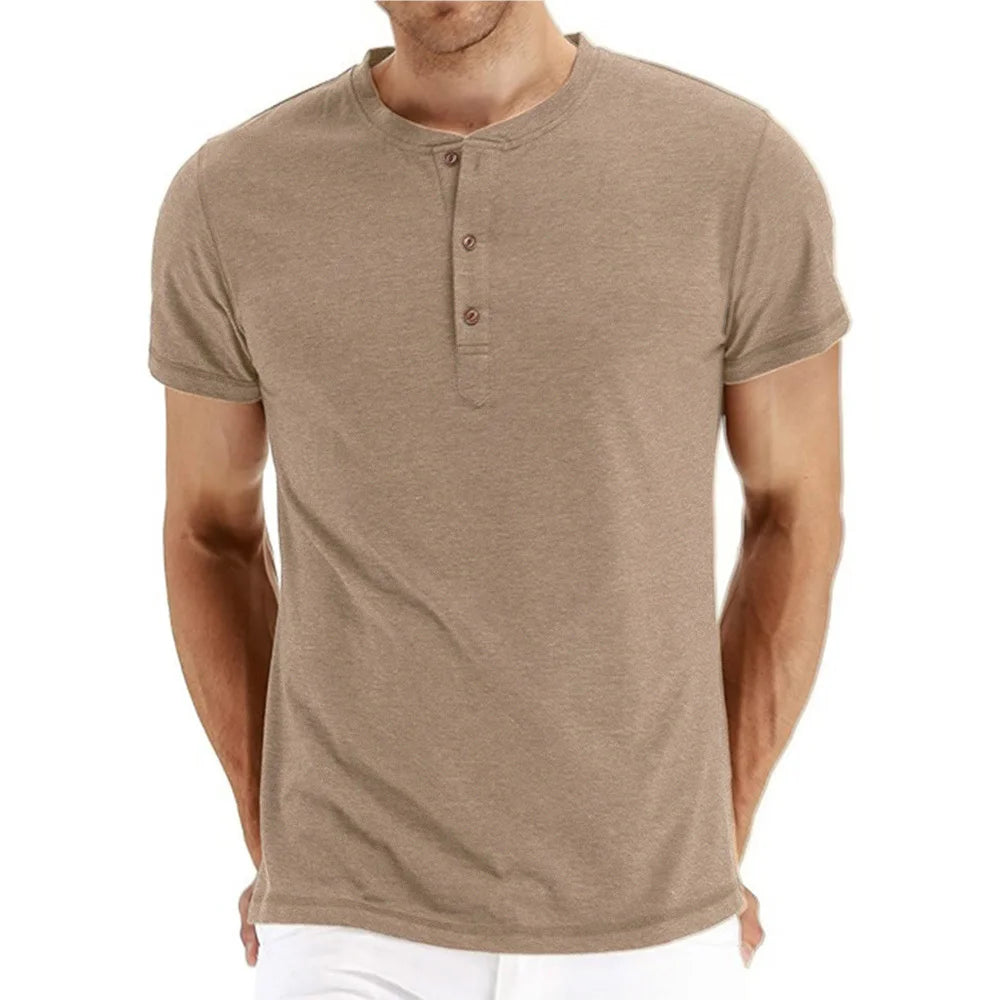 Button Placket Crew Neck Tee Shirt