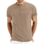 Button Placket Crew Neck Tee Shirt