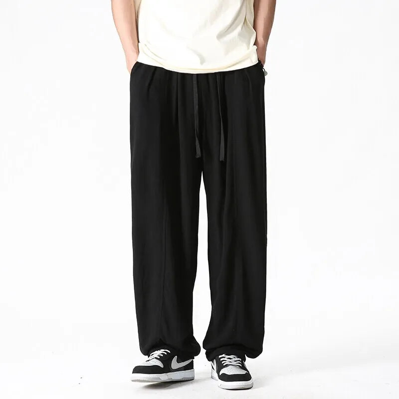 Men's Wide Leg Pull On Drawstring Full Length Pants