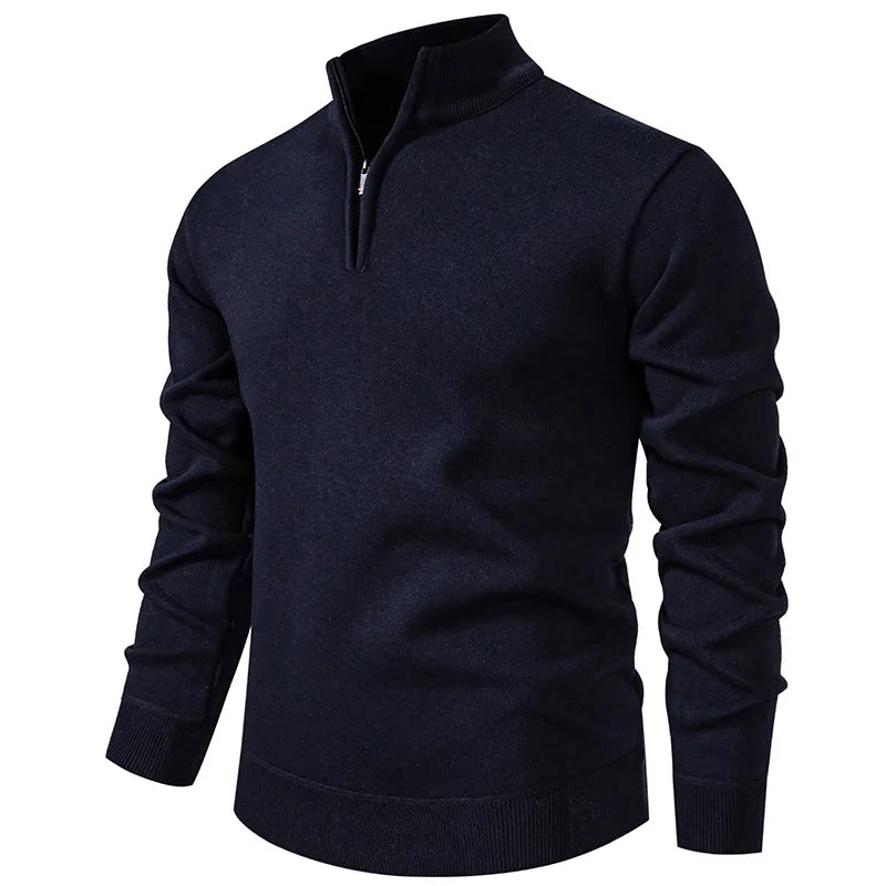 Men's Neck Zip Jumper with Stand Collar Ribbed Cuffs