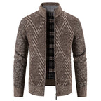 Men's Zip Up Sweater Stand Collar Patterned Knit Jacket