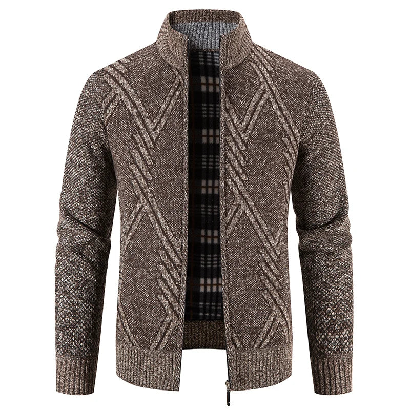 Men's Zip Up Sweater Stand Collar Patterned Knit Jacket