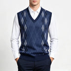 Men's Argyle Knit Gilet with V Neck Diamond Design