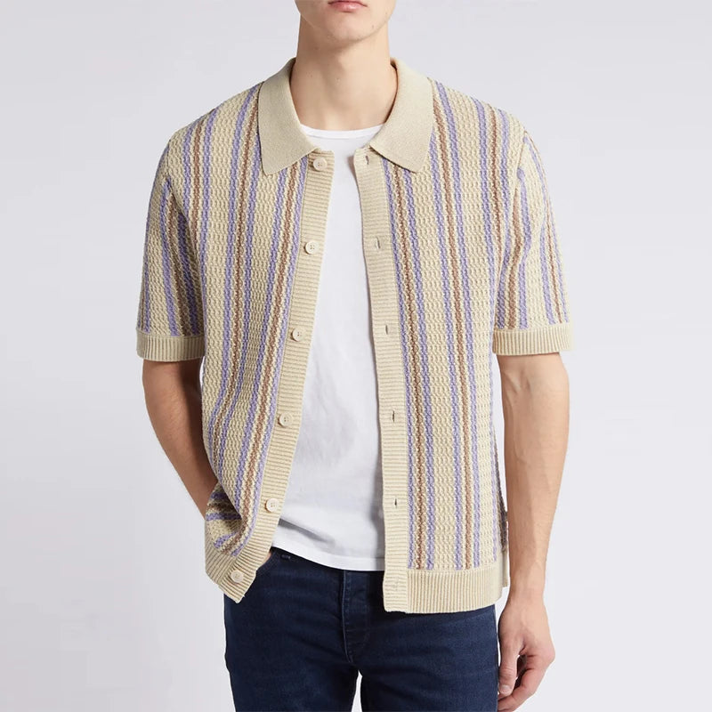 Men's Retro Stripe Knit Polo Shirt