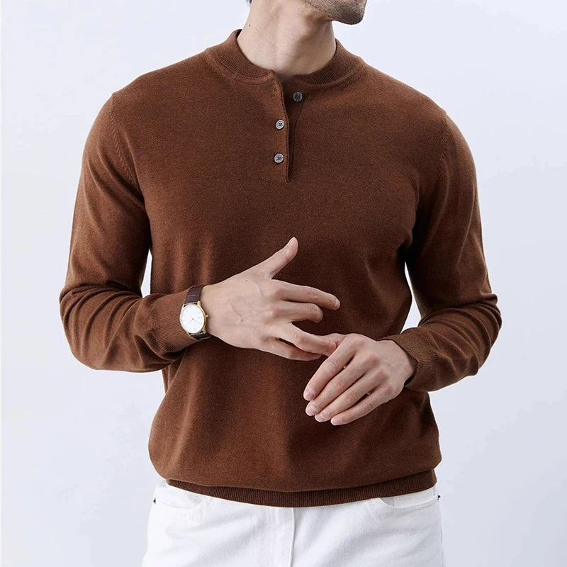 Men's Classic Henley Neck Pullover Sweater