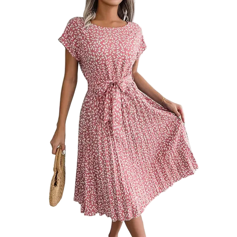 Women's Smocked Waist Printed Midi Swing Dress