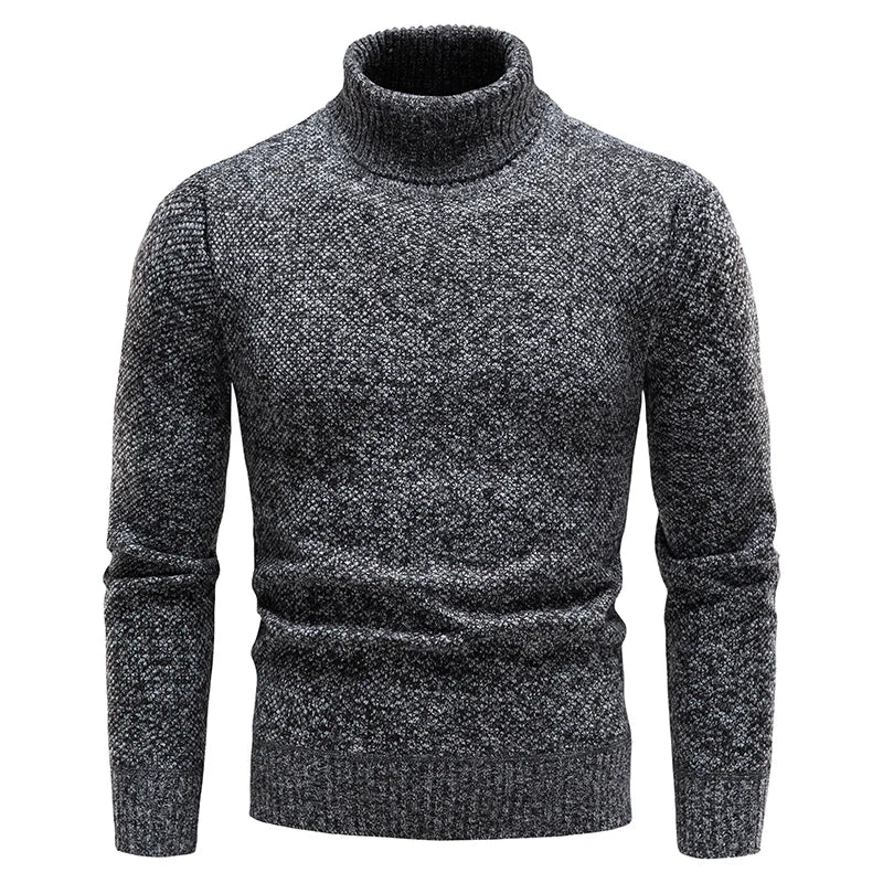 Men's Turtleneck Knit Sweater Ribbed Cuffs And Hem