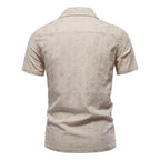 Men's Textured Button Front Camp Collar Shirt with Short Sleeves