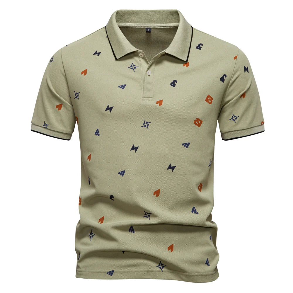 Men's Button Polo Shirt with Small Printed Pattern