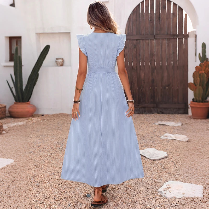 Women's Button Front Flutter Sleeve Dress