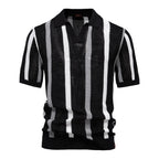 Men's Striped Short Sleeve Polo Shirt with Open Collar