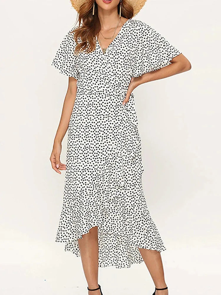Printed Tie Waist Midi Dress