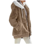Women's Fleece Zip Up Teddy Coat – Hooded Plush Jacket for Cold Weather with Pockets