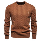 Men's Cable Pattern Sweater Ribbed Hem Crewneck Pullover