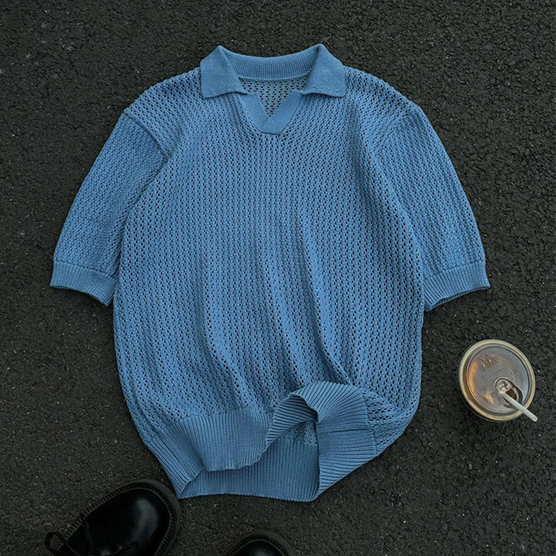 Men's Textured Open Collar Polo
