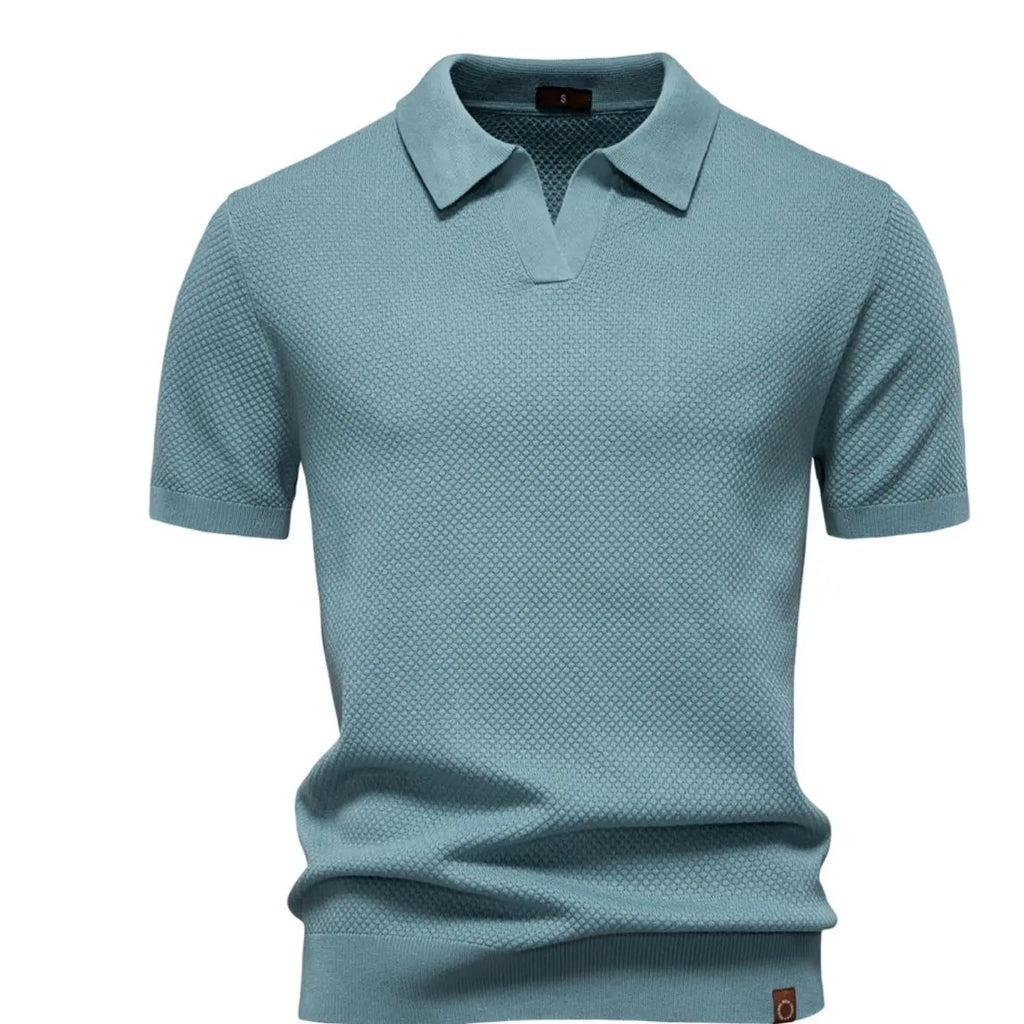 Men's Short Sleeve Collared Polo Shirt with Textured Pattern