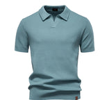 Men's Short Sleeve Collared Polo Shirt with Textured Pattern