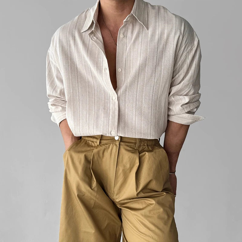 Mens Striped Button Down Long Sleeve Shirt