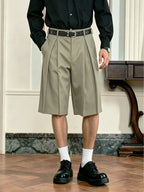 Men's Relaxed Fit Pleated Knee Length Shorts With Welt Pockets