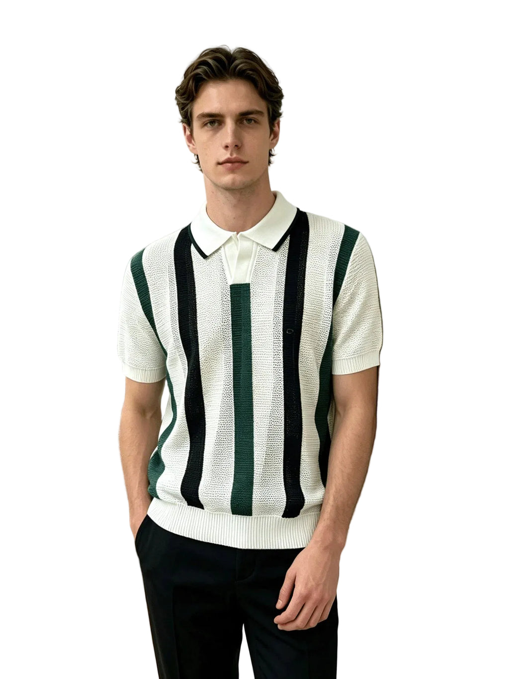 Men's Collared Striped Knit Shirt