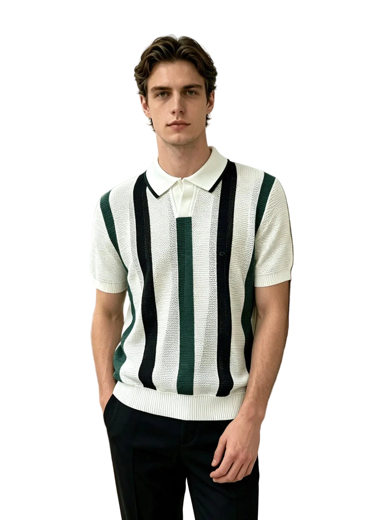 Men's Collared Striped Knit Shirt