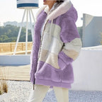 Women's Teddy Fleece Hooded Jacket – Zip Front Long Sleeve Winter Coat with Pockets