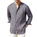 Men's Linen Button Front Mandarin Collar Shirt