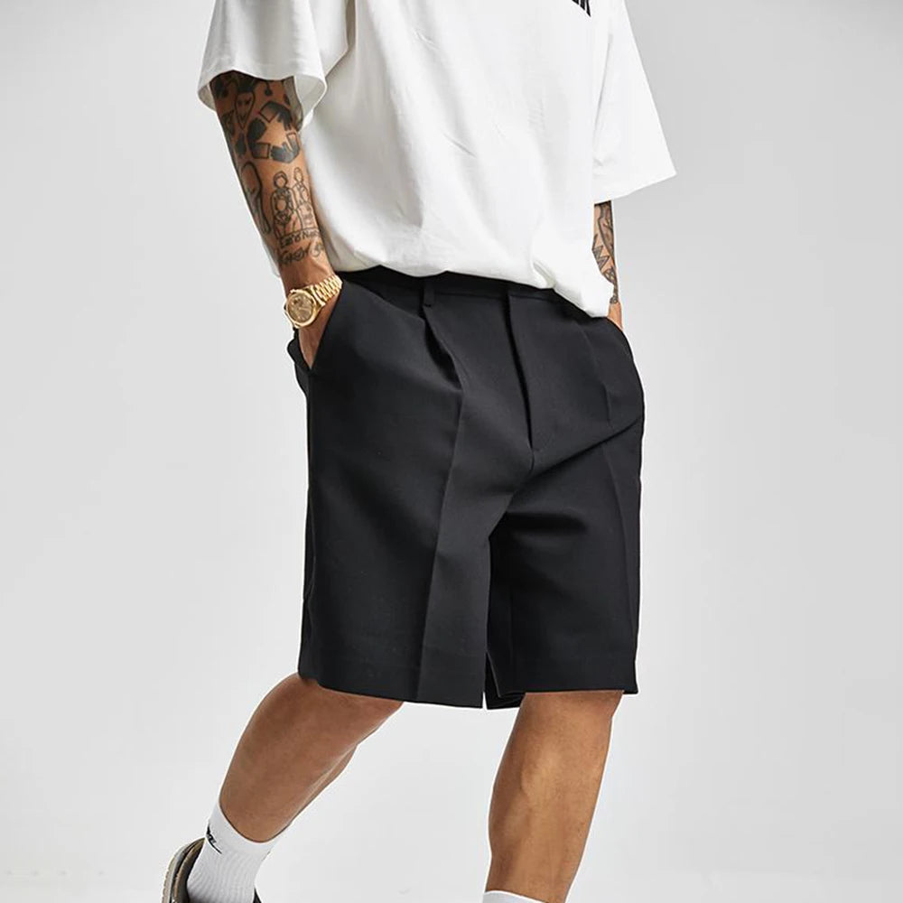 Men's Pleated Tailored Knee Length Shorts With Side Pockets