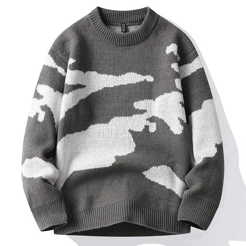 Men's Camouflage Knit Jumper with Crew Neck Pattern