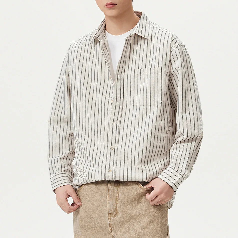 Men's Stripe Front Pocket Button Shirt