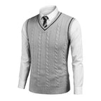 Men's Cable Knit Gilet with V Neck and Contrast Trim