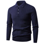 Men's Cable Knit Button Neck Collared Jumper