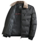 Men's Puffer Jacket – Quilted Winter Coat with Zip Front, Long Sleeves and Fur Collar