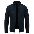 Men's Knitted Zip Cardigan – Long Sleeve Stand Collar Sweater with Geometric Pattern