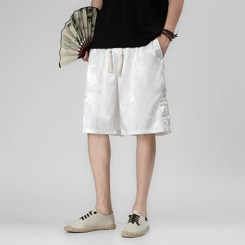 Men's Drawstring Dragon Print Bermuda Shorts