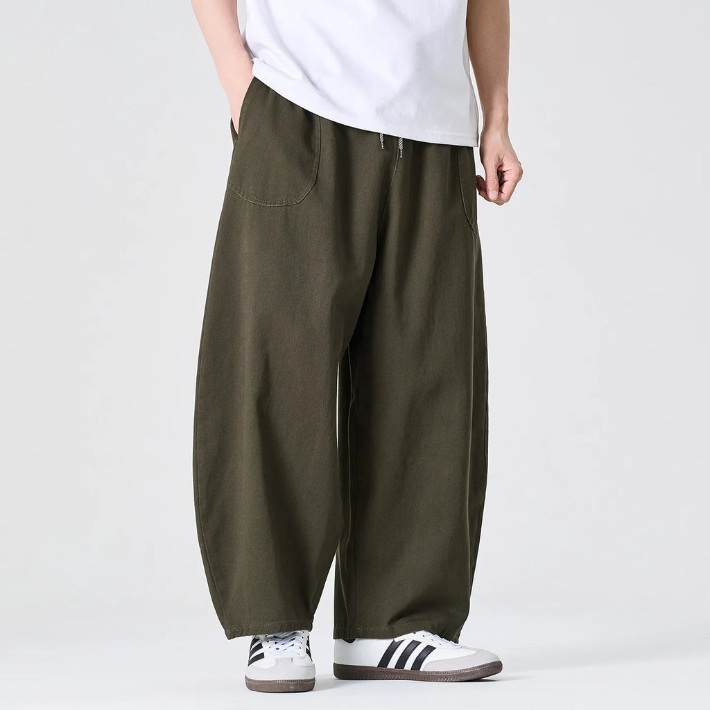 Men's Wide Leg Drawstring Cotton Pants