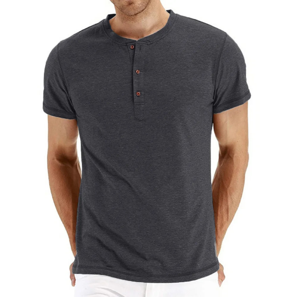 Button Placket Crew Neck Tee Shirt