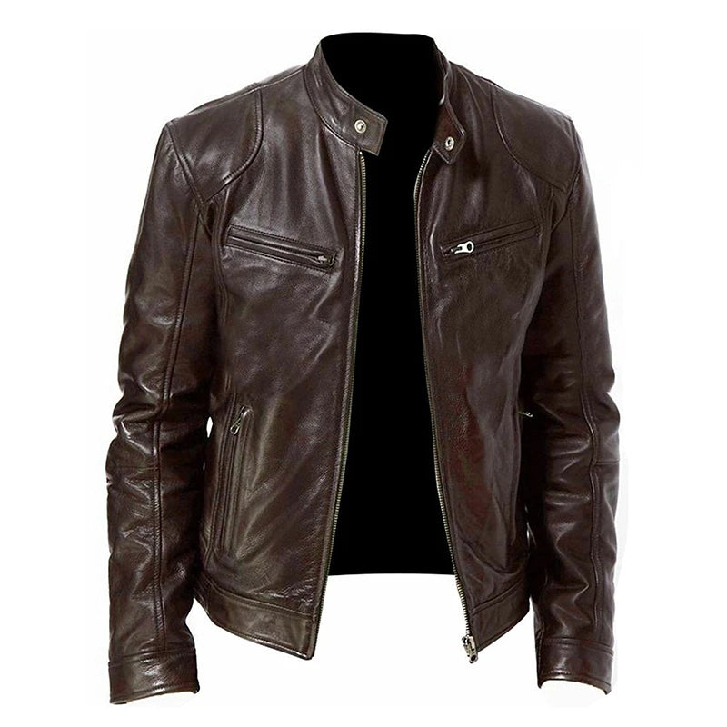Men's Long Sleeve Jacket with Stand Collar – Full Zip Front and Chest Pockets