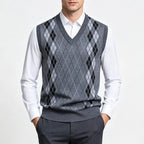 Men's Argyle Knit Gilet with V Neck Diamond Design